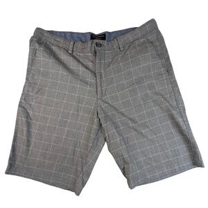 Banana Republic Men's Emerson Shorts Windowpane Gray Flat Front‎ Belted size 35